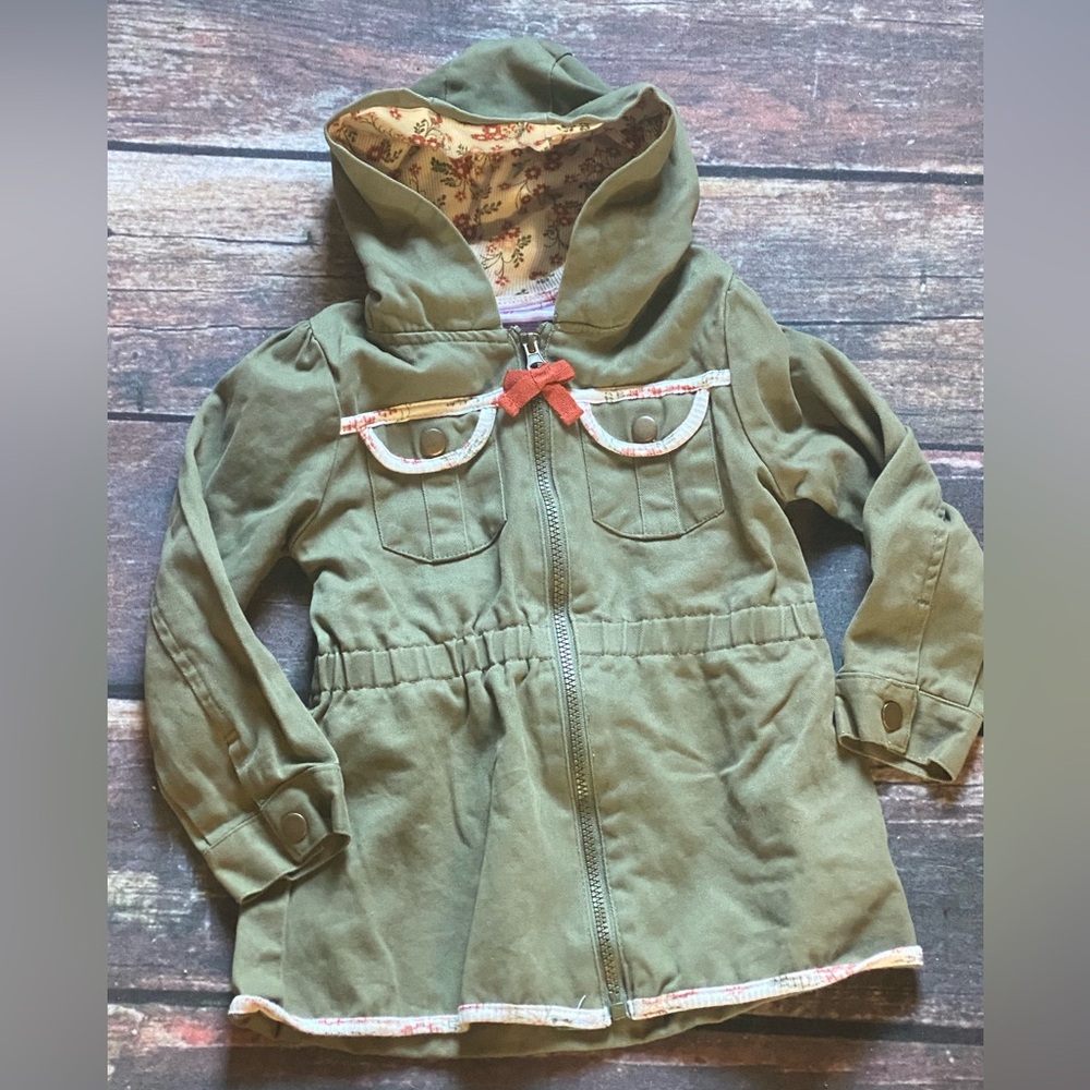 Little Lass Olive Jacket with Floral Lining Size 5